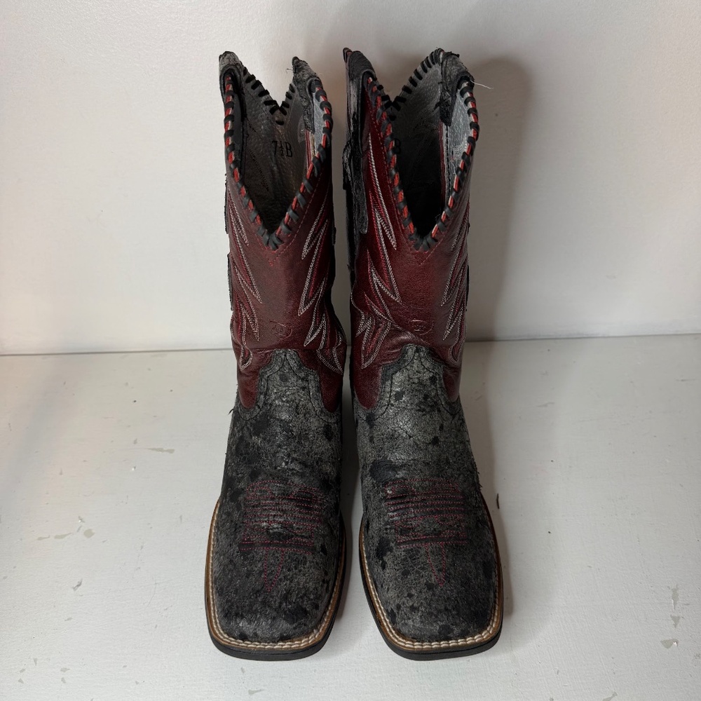 Ariat Boots Red Black Distressed Cowboy Western Whiplash? Men's Size 7.5 B - Picture 5 of 10